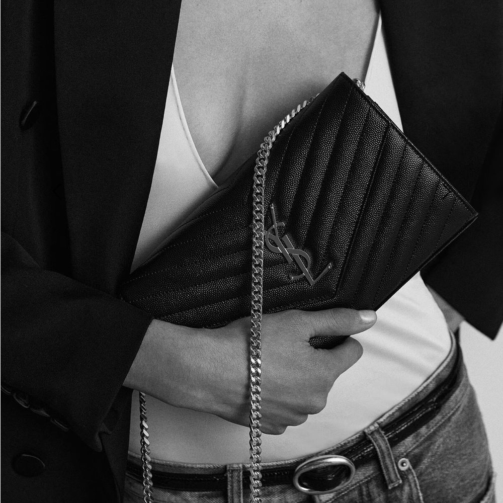 Authentic! Saint Laurent YSL CASSANDRE CHAIN WALLET IN BLACK LEATHER 🖤